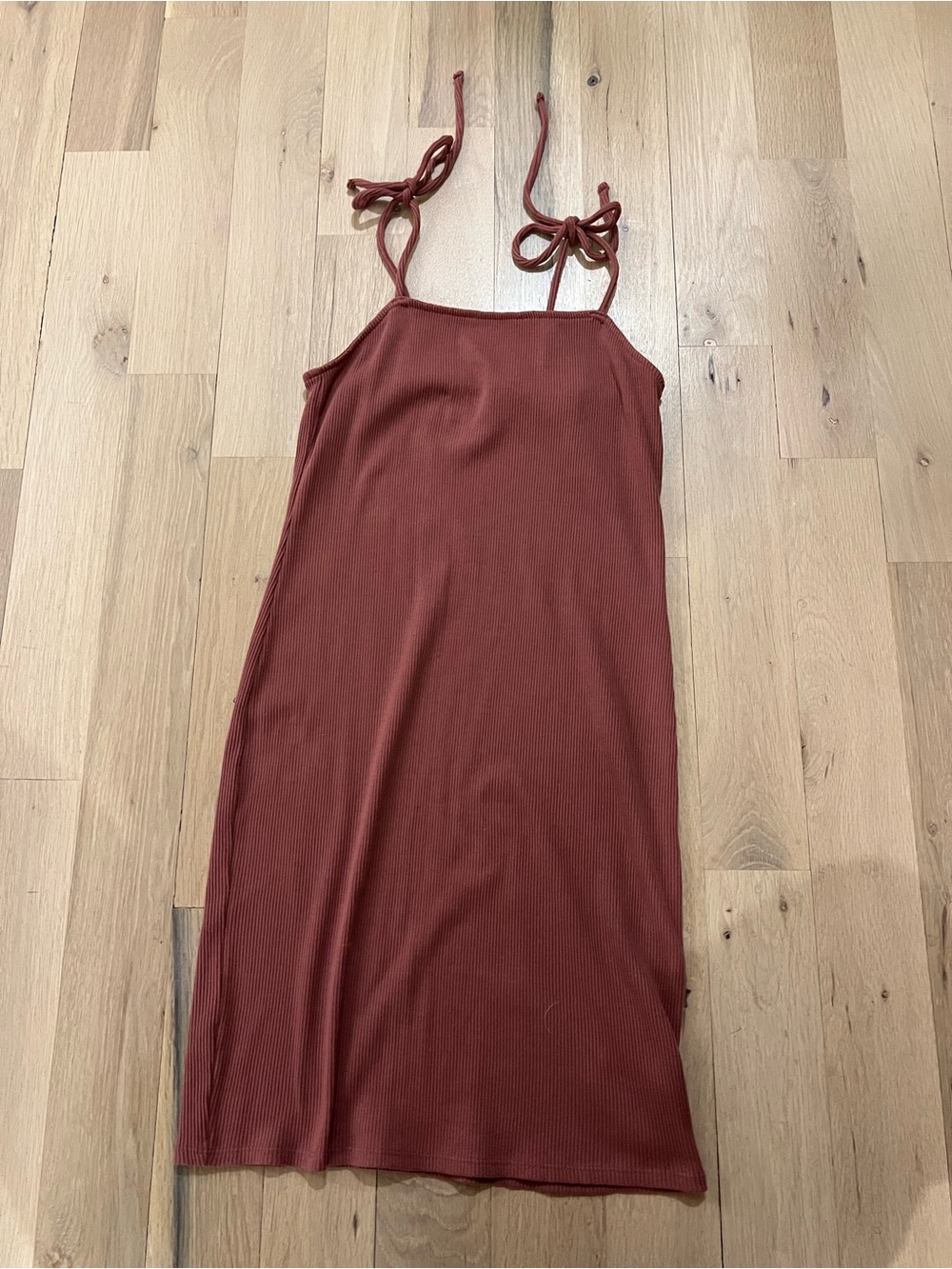 Tie-Strap Ribbed Slip Dress in Dusty Rose